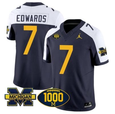 Donovan Edwards Jersey #7 Michigan Wolverines 1000 Wins Patch Vapor Limited Football Navy Alternate