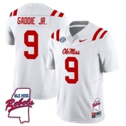 DeShawn Gaddie Jr Jersey #9 Ole Miss Rebels Football Ole Map All Stitched White