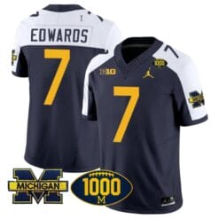 Donovan Edwards Jersey #7 Michigan Wolverines 1000 Wins Patch Vapor College Football Navy Alternate