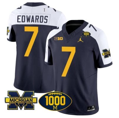 Donovan Edwards Jersey #7 Michigan Wolverines 1000 Wins Patch Vapor College Football Navy Alternate