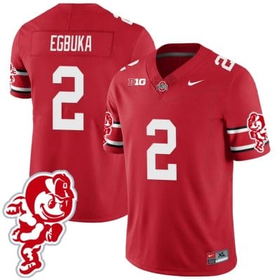 Emeka Egbuka Jersey #2 Ohio State Buckeyes Football 2023 Stitched Brutus Buckeye Patch Scarlet
