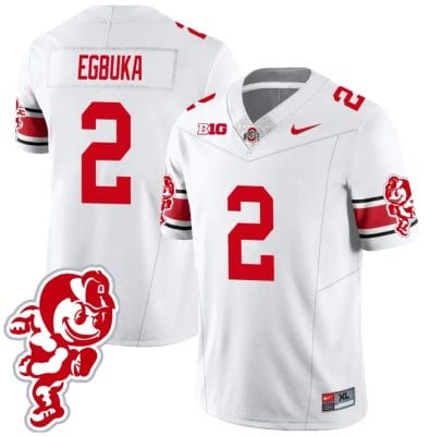 Emeka Egbuka Jersey #2 Ohio State Buckeyes Football 2023 Stitched Brutus Buckeye Patch White