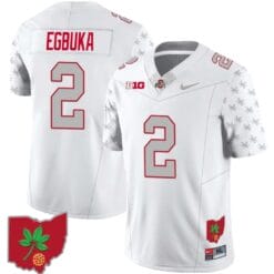 Emeka Egbuka Jersey #2 Ohio State Buckeyes Football Stitched Ohio Map Patch White Special