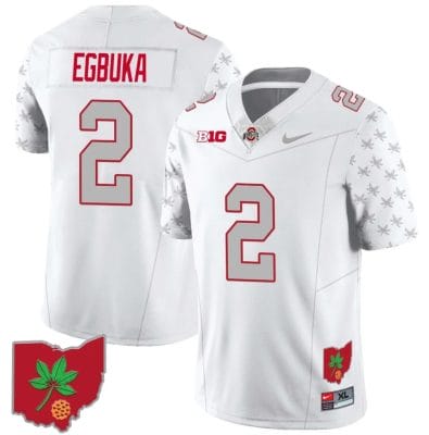 Emeka Egbuka Jersey #2 Ohio State Buckeyes Football Stitched Ohio Map Patch White Special