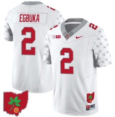 Emeka Egbuka Jersey #2 Ohio State Buckeyes Football Stitched Ohio Map Patch White Special Style 2