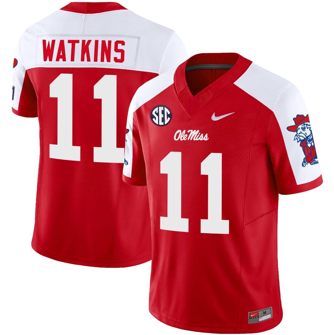 Jordan Watkins Jersey #11 Ole Miss Rebels Football Vapor Limited All Stitched Red Alternate