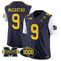 JJ McCarthy Jersey #9 Michigan Wolverines 1000 Wins Patch Vapor College Football White Sleeves