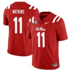 Jordan Watkins Jersey #11 Ole Miss Rebels Football All Stitched Red