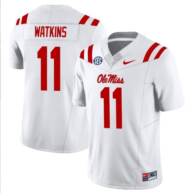 Jordan Watkins Jersey #11 Ole Miss Rebels Football All Stitched White