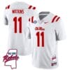Jordan Watkins Jersey #11 Ole Miss Rebels Football Ole Map All Stitched White