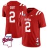 Jaxson Dart Jersey #2 Ole Miss Rebels Football Ole Map All Stitched Red