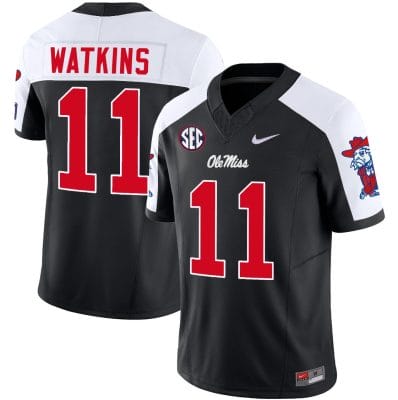 Jordan Watkins Jersey #11 Ole Miss Rebels Football Vapor Limited All Stitched Black Alternate