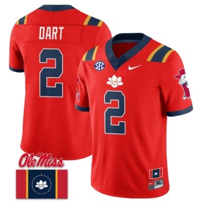 Jaxson Dart Jersey #2 Ole Miss Rebels Football Ole Miss Flag All Stitched Red