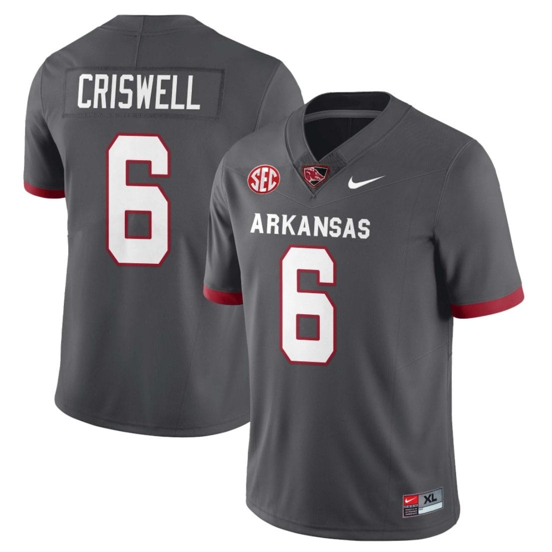 Jacolby Criswell Jersey #6 Arkansas Razorback Football All Stitched Gray