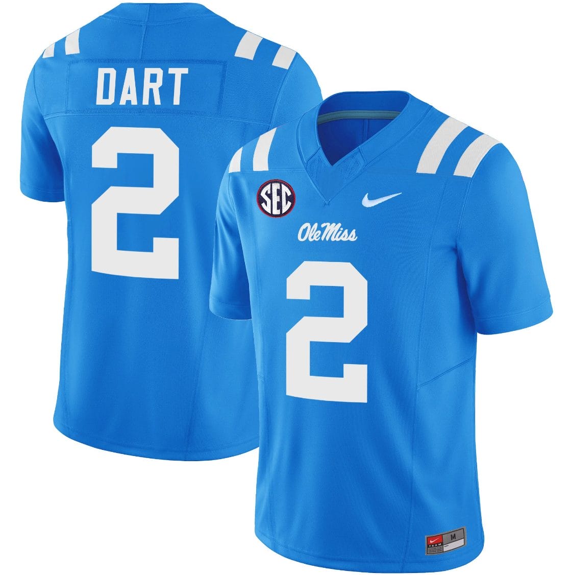 Jaxson Dart Jersey #2 Ole Miss Rebels Football Vapor Limited All Stitched Powder Blue