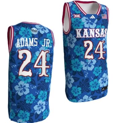 KJ Adams Jr Jersey #1 Kansas Jayhawks Bill Self Game College Basketball Blue Maui Strong