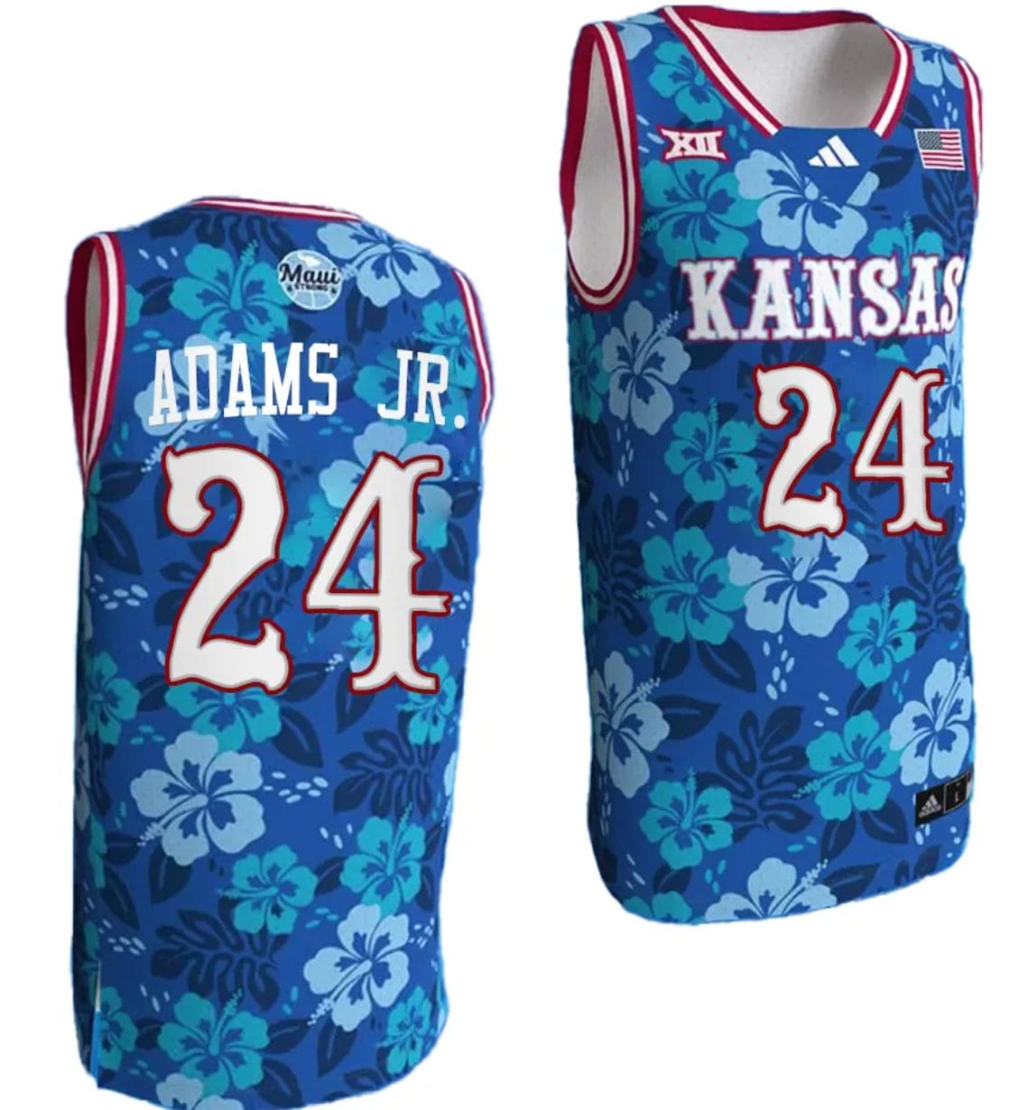 KJ Adams Jr Jersey #1 Kansas Jayhawks Bill Self Game College Basketball Blue Maui Strong