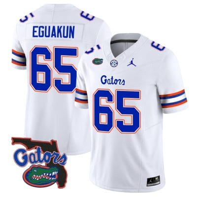 Kingsley Eguakun Jersey #65 Florida Gators Vapor Limited Florida Map College Football White