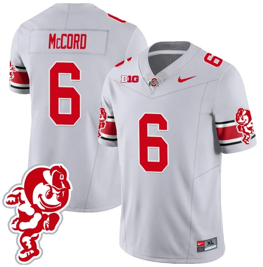 Kyle McCord Jersey #6 Ohio State Buckeyes Football 2023 Stitched Brutus Buckeye Patch Gray