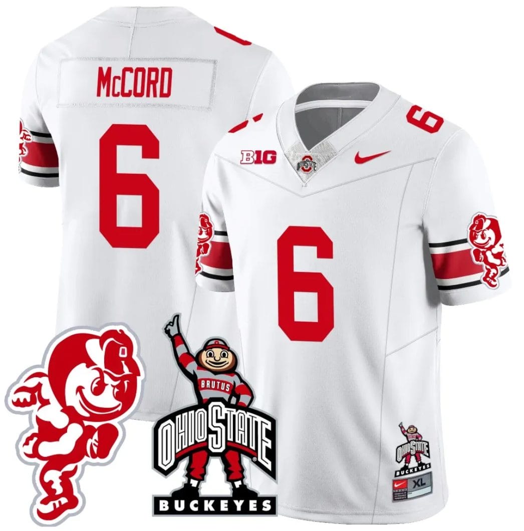 Kyle McCord Jersey #6 Ohio State Buckeyes Football Stitched Brutus Buckeye Patch White