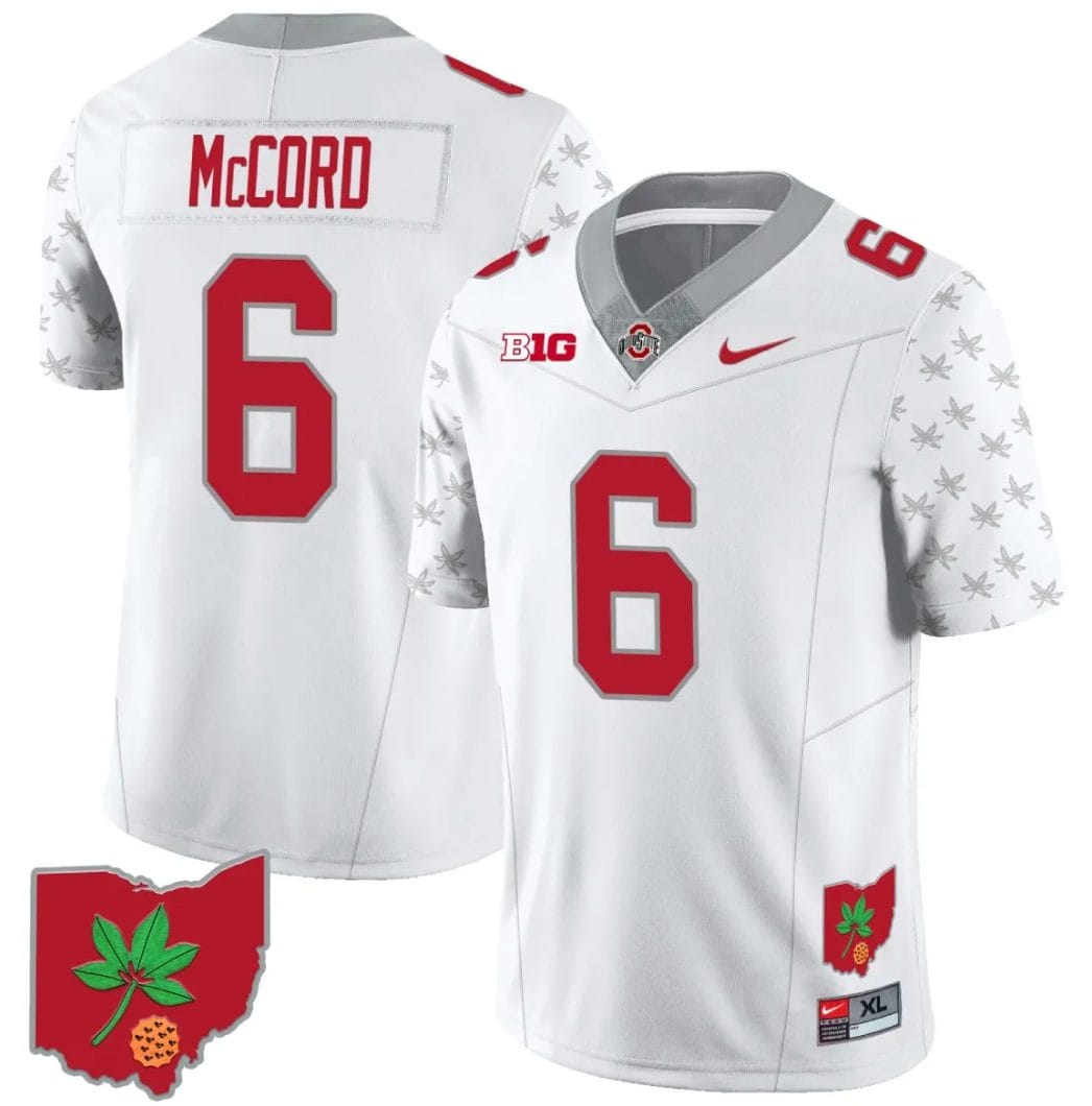 Kyle McCord Jersey #6 Ohio State Buckeyes Football Stitched Ohio Map Patch White Special Style 2