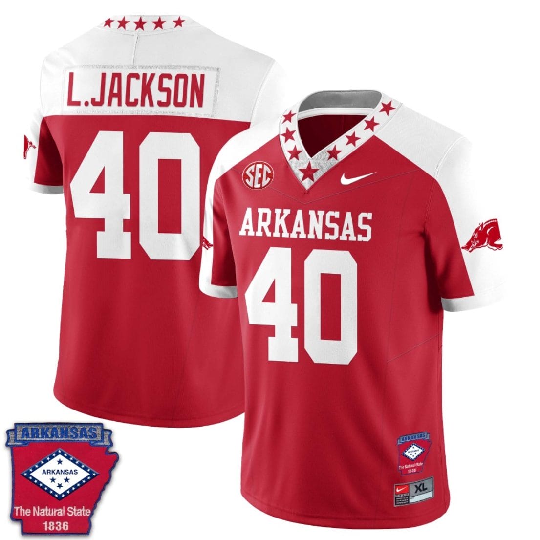 Landon Jackson Jersey #40 Arkansas Razorback Football Arkansas Patched All Stitched Red Alternate