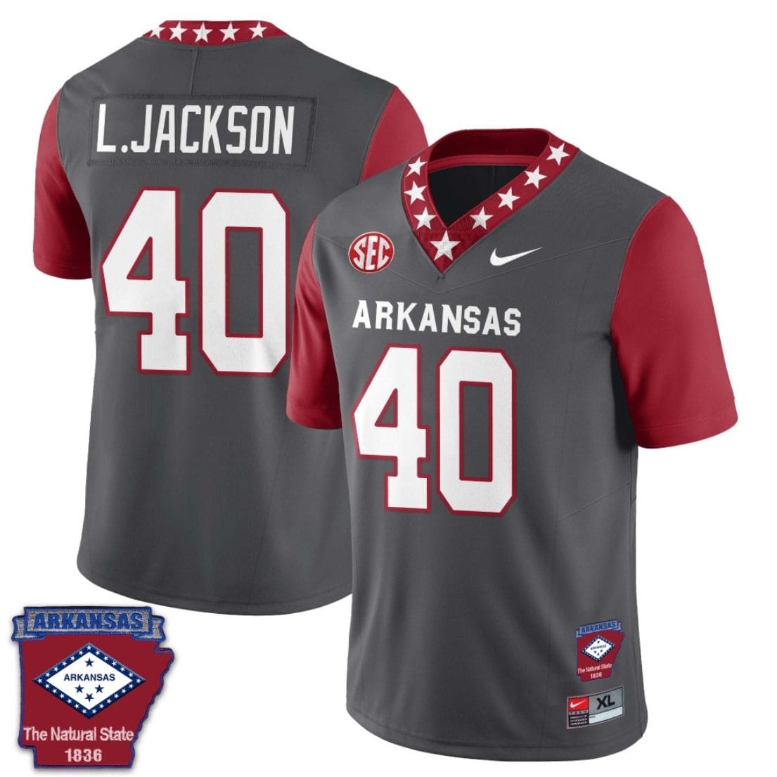 Landon Jackson Jersey #40 Arkansas Razorback Football Arkansas State Patched Red Sleeves