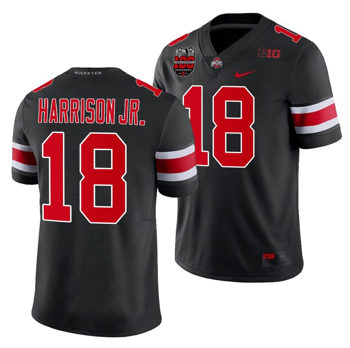 Marvin Harrison Jr Jersey #18 Ohio State Buckeyes Ohio Stadium Patch College Football Black