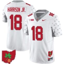 Marvin Harrison Jr Jersey #18 Ohio State Buckeyes Football Stitched Ohio Map Patch White Special Style 2