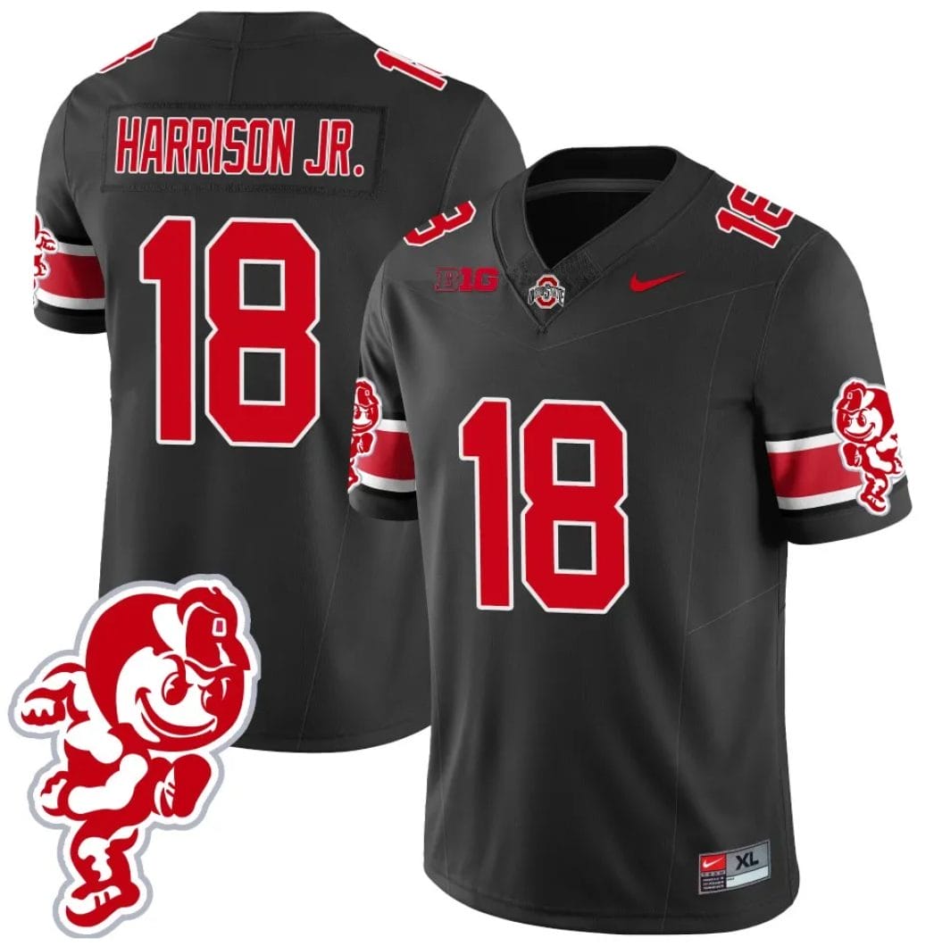 Marvin Harrison Jr Jersey #18 Ohio State Buckeyes Football 2023 Stitched Brutus Buckeye Patch Black