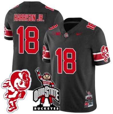 Marvin Harrison Jr Jersey #18 Ohio State Buckeyes Football Stitched Brutus Buckeye Patch Black