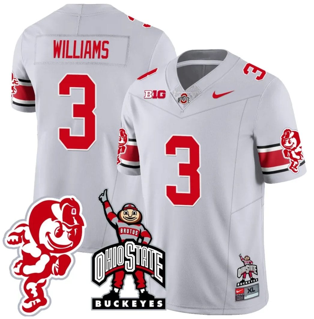 Miyan Williams Jersey #3 Ohio State Buckeyes Football Stitched Brutus Buckeye Patch Gray