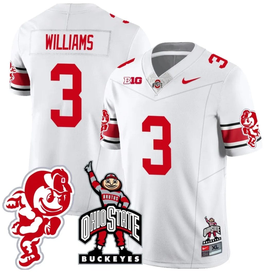 Miyan Williams Jersey #3 Ohio State Buckeyes Football Stitched Brutus Buckeye Patch White
