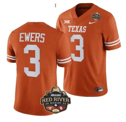 Quinn Ewers Jersey #3 Texas Longhorn Allstate Red River Vivalry Patch College Football Orange