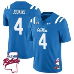 Quinshon Judkins Jersey #4 Ole Miss Rebels Football Ole Map All Stitched Blue