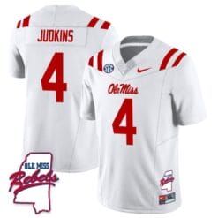 Quinshon Judkins Jersey #4 Ole Miss Rebels Football Ole Map All Stitched White