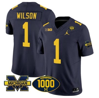 Roman Wilson Jersey #1 Michigan Wolverines 1000 Wins Patch Vapor College Football Navy