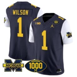 Roman Wilson Jersey #1 Michigan Wolverines 1000 Wins Patch Vapor College Football White Sleeves