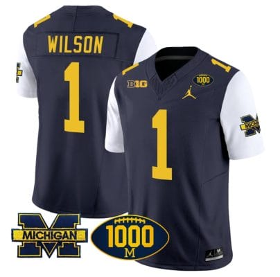 Roman Wilson Jersey #1 Michigan Wolverines 1000 Wins Patch Vapor College Football White Sleeves