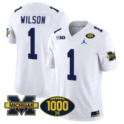 Roman Wilson Jersey #1 Michigan Wolverines 1000 Wins Patch Vapor College Football White