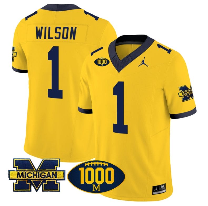 Roman Wilson Jersey #1 Michigan Wolverines 1000 Wins Patch Vapor Limited Football Maize