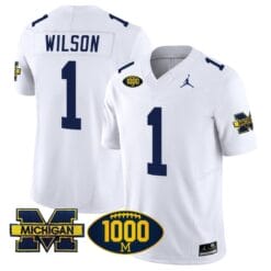 Roman Wilson Jersey #1 Michigan Wolverines 1000 Wins Patch Vapor Limited Football White