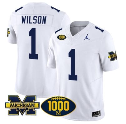 Roman Wilson Jersey #1 Michigan Wolverines 1000 Wins Patch Vapor Limited Football White