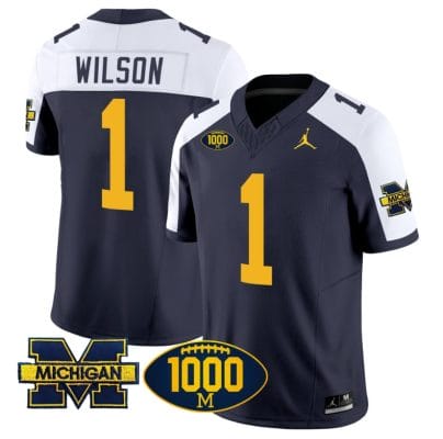 Roman Wilson Jersey #1 Michigan Wolverines 1000 Wins Patch Vapor Limited Football Navy Alternate