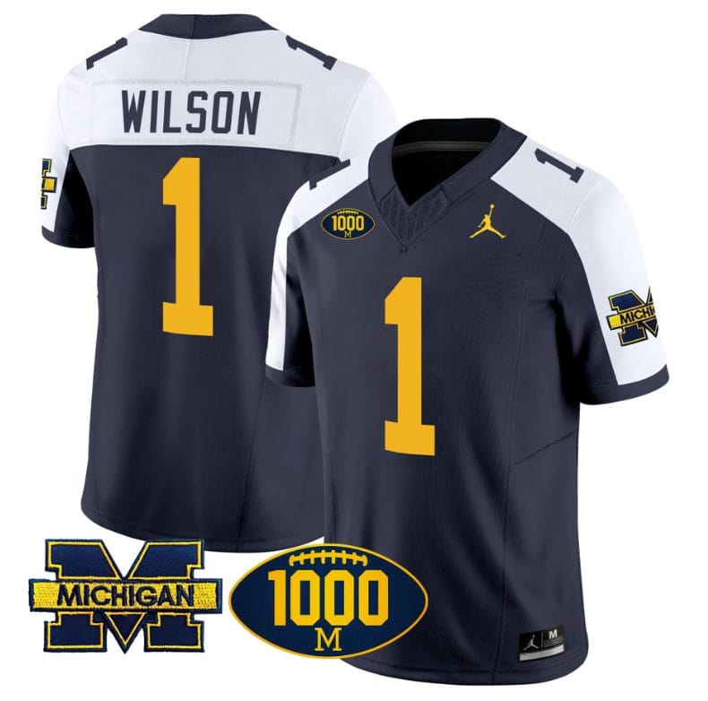 Roman Wilson Jersey #1 Michigan Wolverines 1000 Wins Patch Vapor Limited Football Navy Alternate