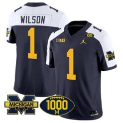 Roman Wilson Jersey #1 Michigan Wolverines 1000 Wins Patch Vapor College Football Navy Alternate