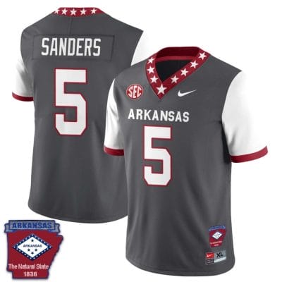 Raheim Sanders Jersey #5 Arkansas Razorback Football Arkansas State Patch White Sleeves