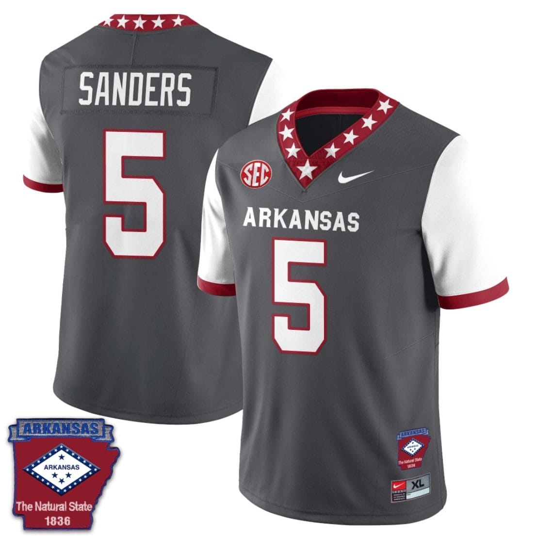 Raheim Sanders Jersey #5 Arkansas Razorback Football Arkansas State Patch White Sleeves