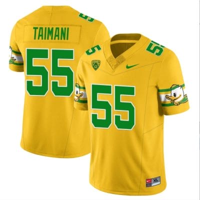 Sam Taimani Jersey #55 Oregon Ducks ‘Mighty Oregon’ Throwback College Football Uniforms Yellow