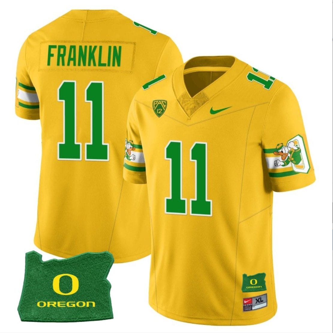 Troy Franklin Jersey #11 Oregon Ducks ‘Mighty Oregon’ Throwback Football Uniforms Oregon State Patch Yellow